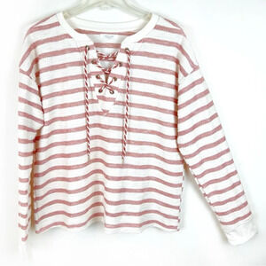 Maurices Red Striped Nautical Long Sleeve Top Lace Neck Beachy Coastal Preppy M